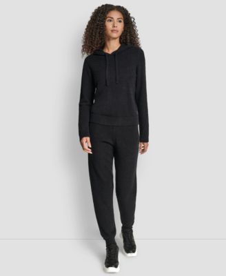 Women's Feather Yarn Hood Tonal Hoodie