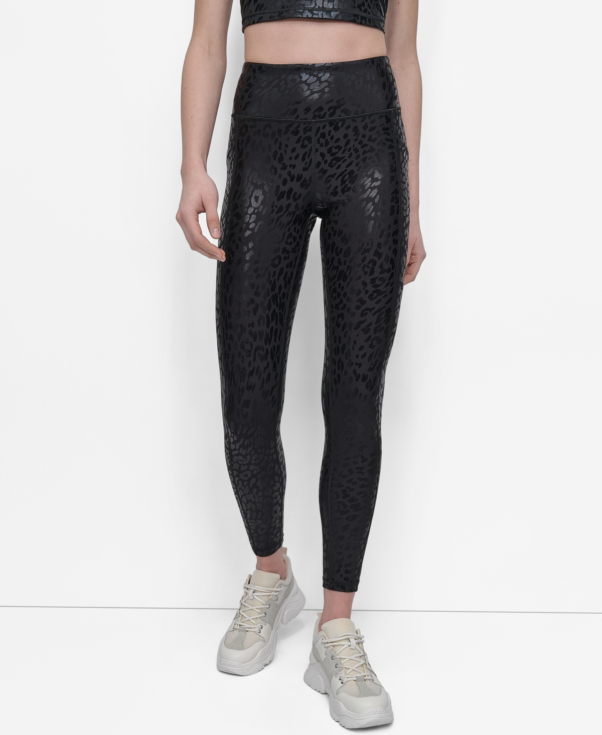 Dkny Sport Women's Printed High-waist 7/8 Tights In Black