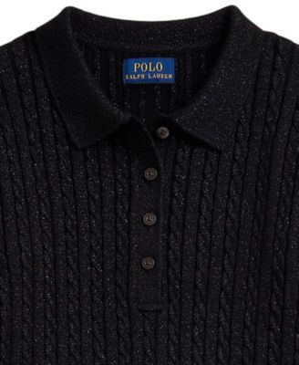 Girls' 7-16 Metallic Mini-Cable Polo Sweater Dress