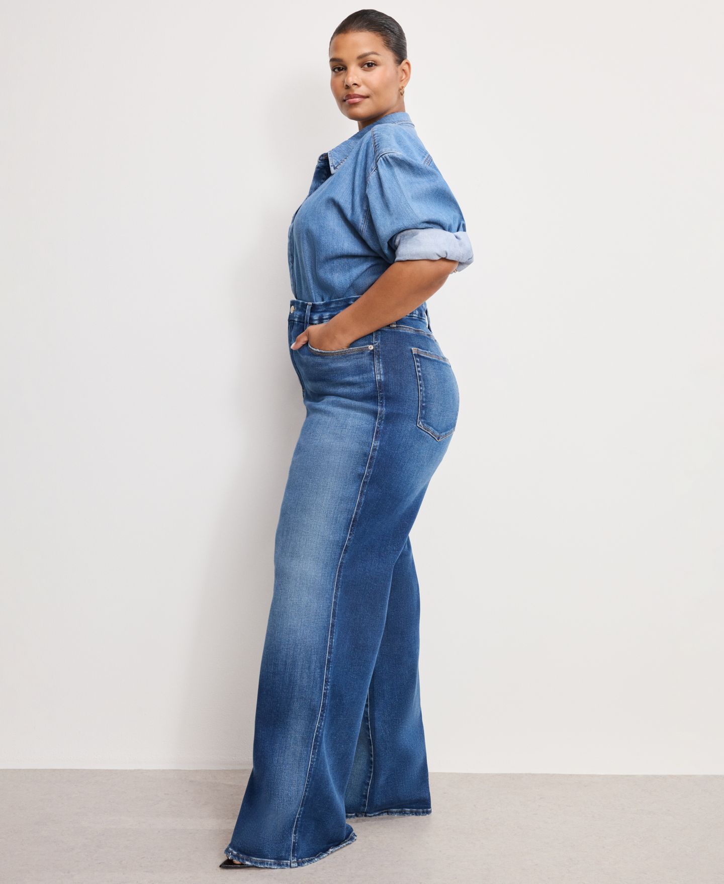 Женские джинсы Good American Soft Tech Good Skate Wide Leg Jeans, Regular & Plus Size, цвет: Индиго — фото 6