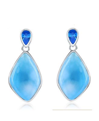 Sterling Silver, Marquise Shaped Larimar & Blue CZ Earrings