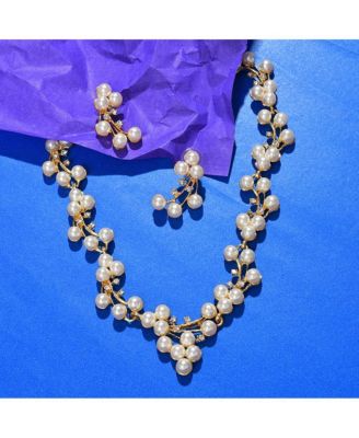 Women's Gold  Pearl Cluster Jewellery Set