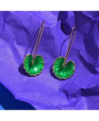 Women's Green  Lotus Leaf Drop Earrings