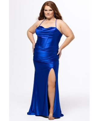 Women's Pleated Draped Sweetheart Neckline Slim Fitted Plus Size Gown