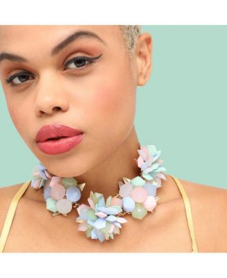 Women's Gold Cluster Stone Statement Necklace