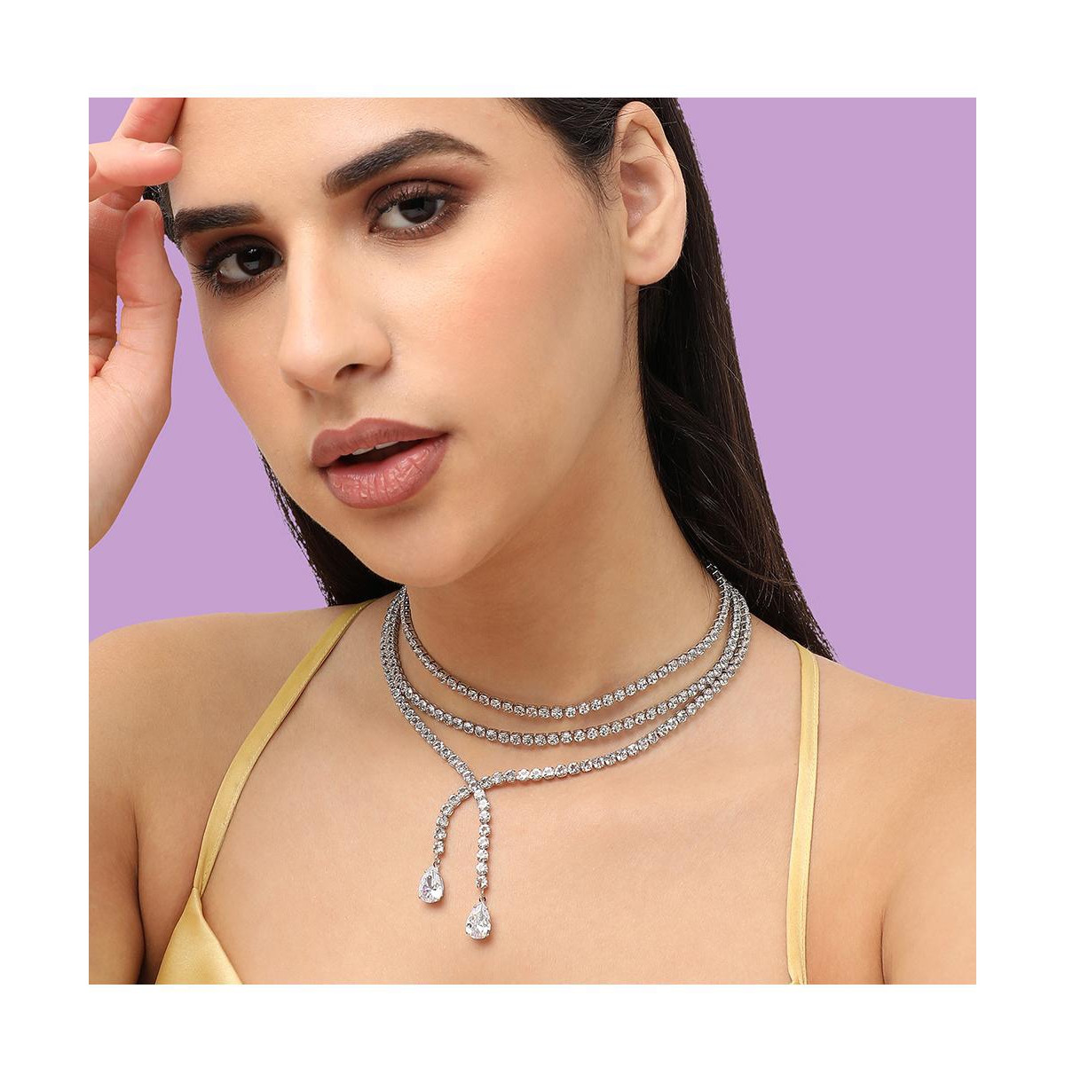 Sohi Bling Multi-layer Necklace In Silver