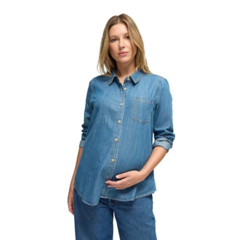 Женские рубашки Maternity Ingrid + Isabel Denim Button Down Shirt, цвет: Средняя варка