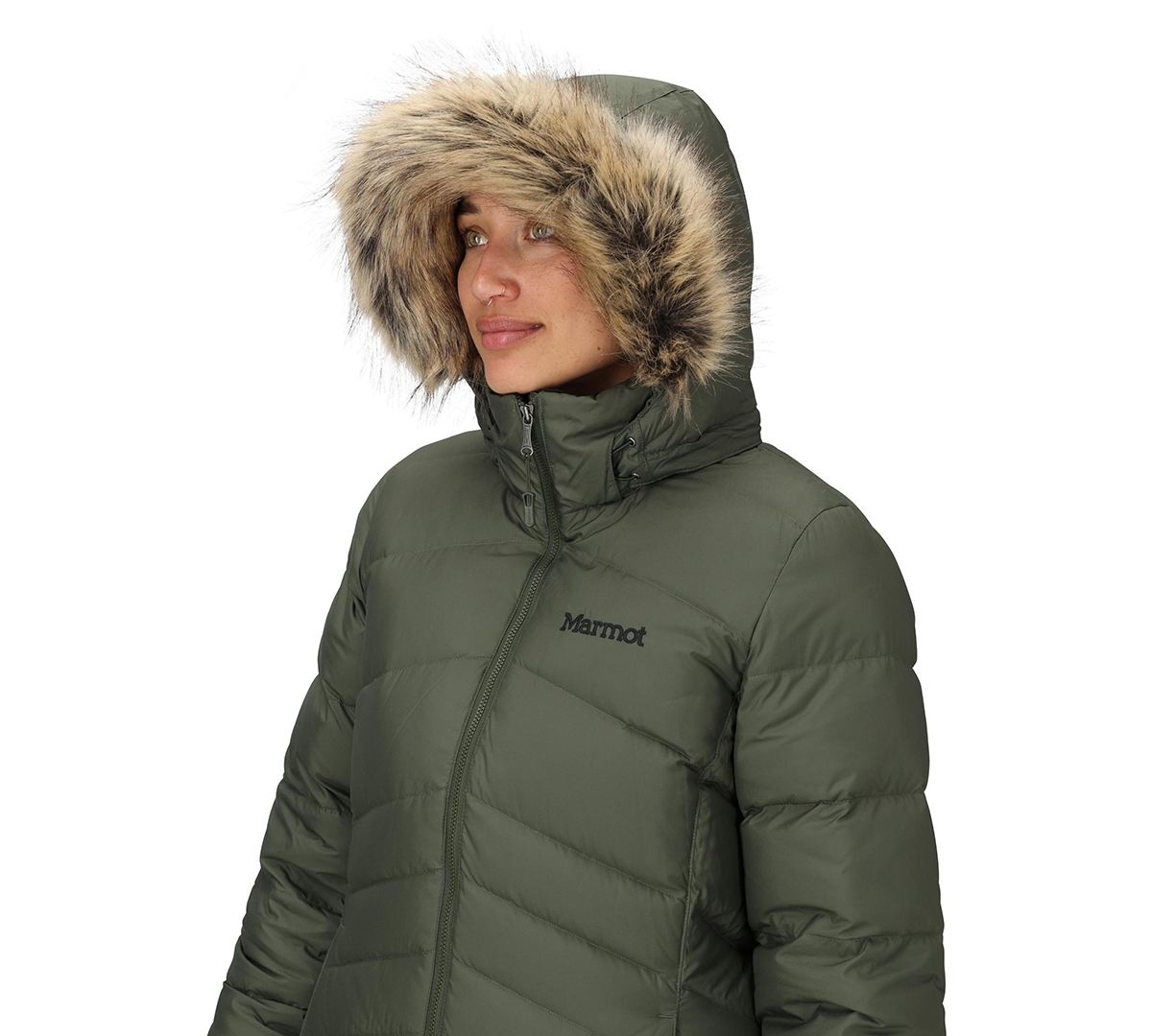 Marmot Women's Montreal Hooded Faux-fur-trim Coat In Green