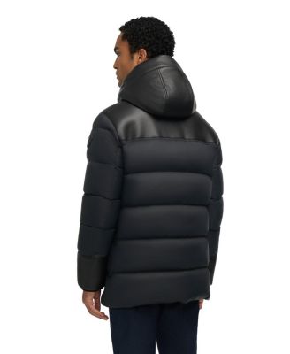 Men's Men s Wolf Mix Media Faux Shearling Parka Puffer with Fixed Hood