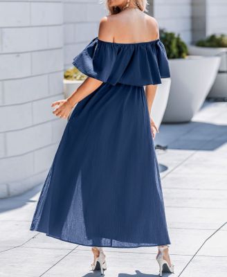 Women's Off Shoulder Bodice Slit Hem Maxi Beach Dress
