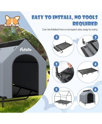 52'' Elevated Dog House for Small Breeds Large Pet House w/ Ventilated Windows