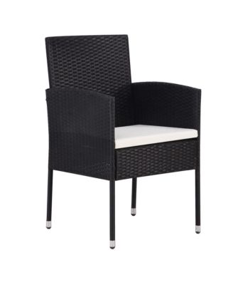 Patio Chairs with Cream White Cushions 2 pcs Black Poly Rattan