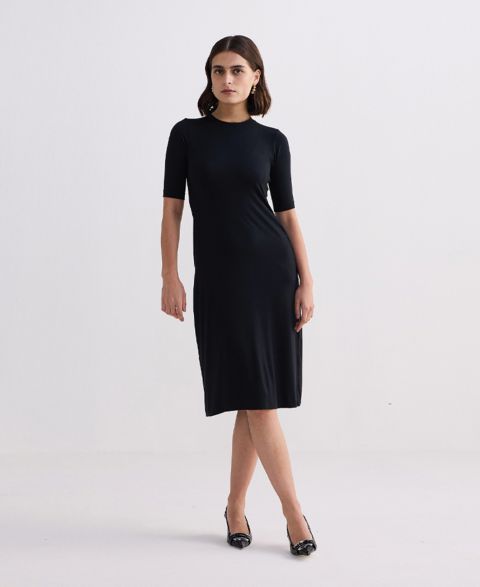 Женское платье Reistor High Crew Neck Elbow Sleeves Fitted in Black, цвет: Чёрный