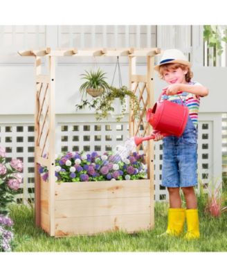 2PCS Wooden Raised Garden Bed/ Lattice Trellises Hanging Roof Drainage Outdoor
