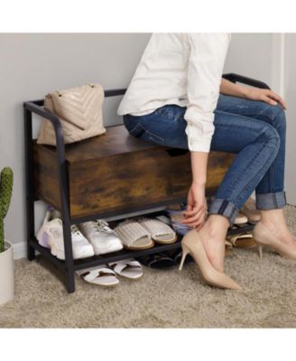 Entryway Storage Bench, 33 in Vintage Shoe Rack Bench with Storage Box, Shoe Storage Organizer Holds Up to 250 LB, Lift Top Shoe Storage Bench for Entryway,Bedroom, Closet, Hallway