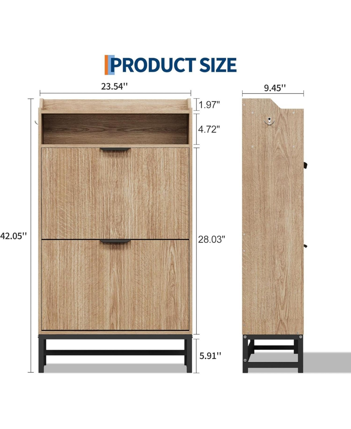 gaomon Fluted Shoe Cabinet Storage for Entryway, Wood Shoe Rack with 2 Flip Drawers and Open Shelf, Modern Entryway Organizer for Foyer, Hallway, Natu