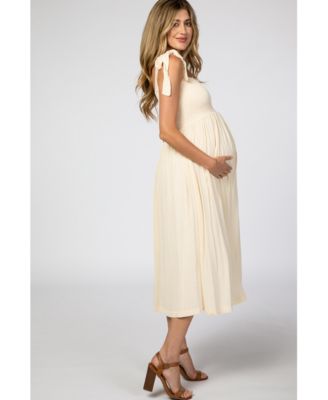 Maternity Navy Blue Smocked Tie Strap Midi Dress