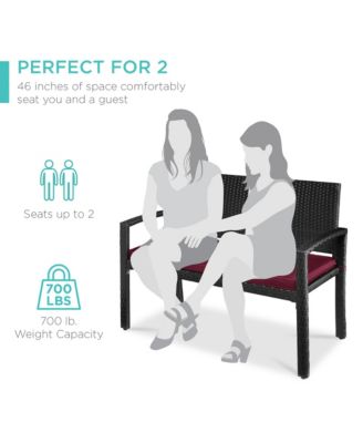 2-Person Outdoor Wicker Bench Garden Patio Porch Furniture w/ 700lb Capacity, Cushion