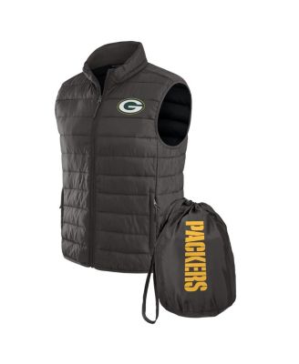 Fanatics - Men's Black Green Bay Packers Packable Full-Zip Vest with Travel Bag