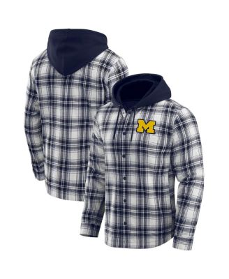 Fanatics - Men's Navy Michigan Wolverines Plaid Flannel Quilted Full-Snap Hooded Shacket