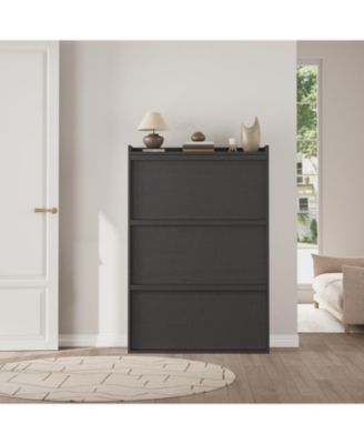 Shoe Cabinet with 3 Flip Drawers, Wooden Shoe Organizer with Adjustable Shelf, Shoe Storage for Entryway, Hidden Shoe Cabinet for Hallway