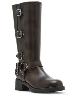 Madden Girl - Women's Clarraa Buckled Knee-High Moto Boots