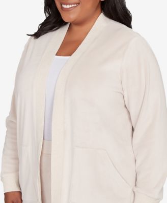 Plus Size Calm Luxe Open Front Rib Trim Cardigan
