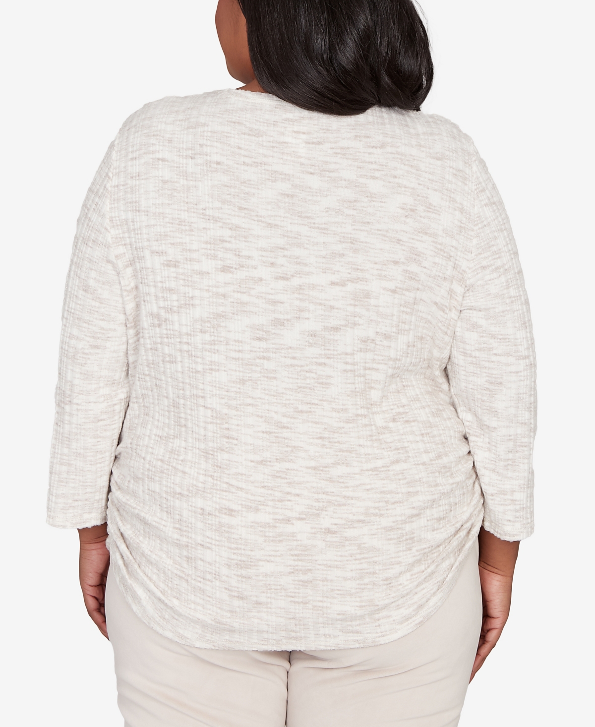 Alfred Dunner Plus Size Calm Luxe Space Dye Knit Top With Necklace In Neutral