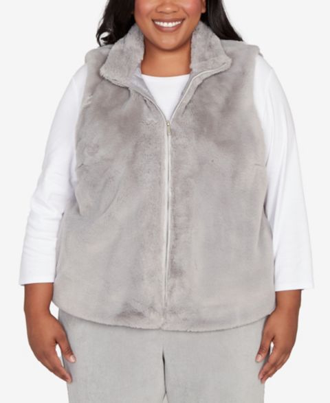 Женские куртки Alfred Dunner Plus Size Stockbridge Plush Zip Front Vest Jacket