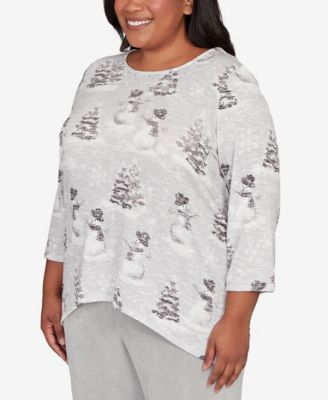 Plus Size Stockbridge Playful Snowmen Scene Knit Top