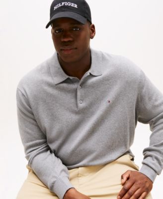 Men's Big and Tall Pima Cotton Cashmere Long Sleeve Polo Sweater