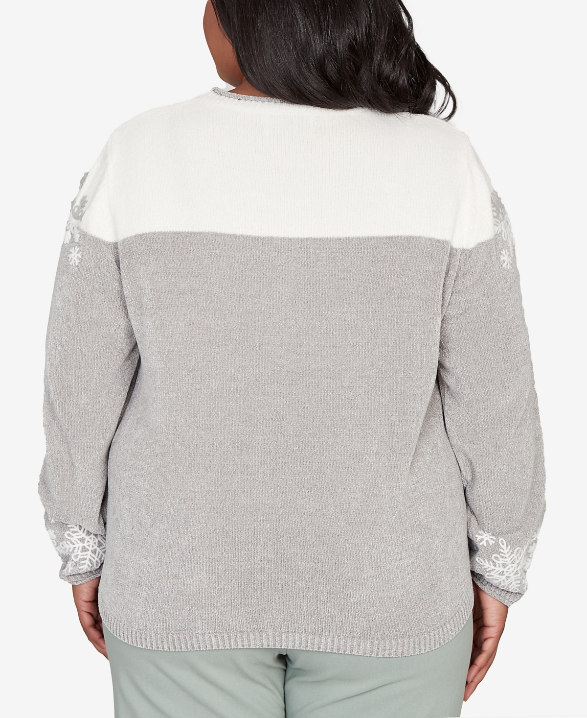 Alfred Dunner Plus Size Stockbridge Snowflake Embroidery Chenille Sweater In Gray