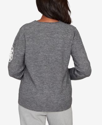 Plus Size Stockbridge Ruffle V-Neck Floral Soutache Sweater