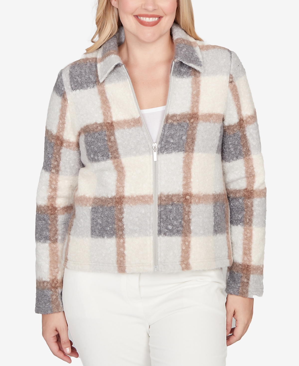 Alfred Dunner Plus Size Vienna Plaid Knit Boucle Jacket In Multi