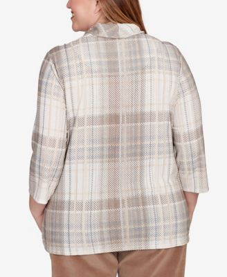Plus Size Vienna Draped Cowl Neckline Plaid Knit Top