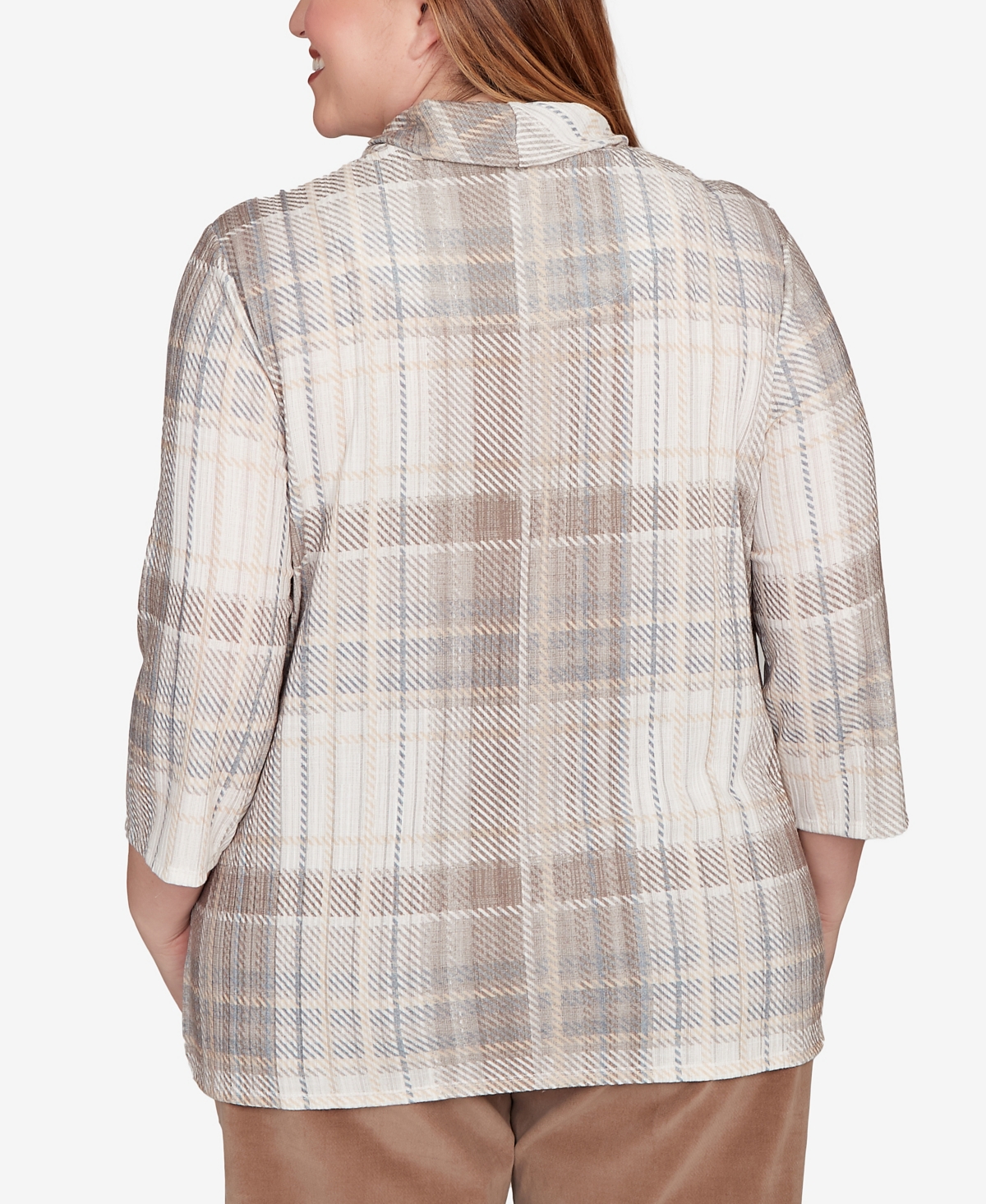 Alfred Dunner Plus Size Vienna Draped Cowl Neckline Plaid Knit Top In Multi