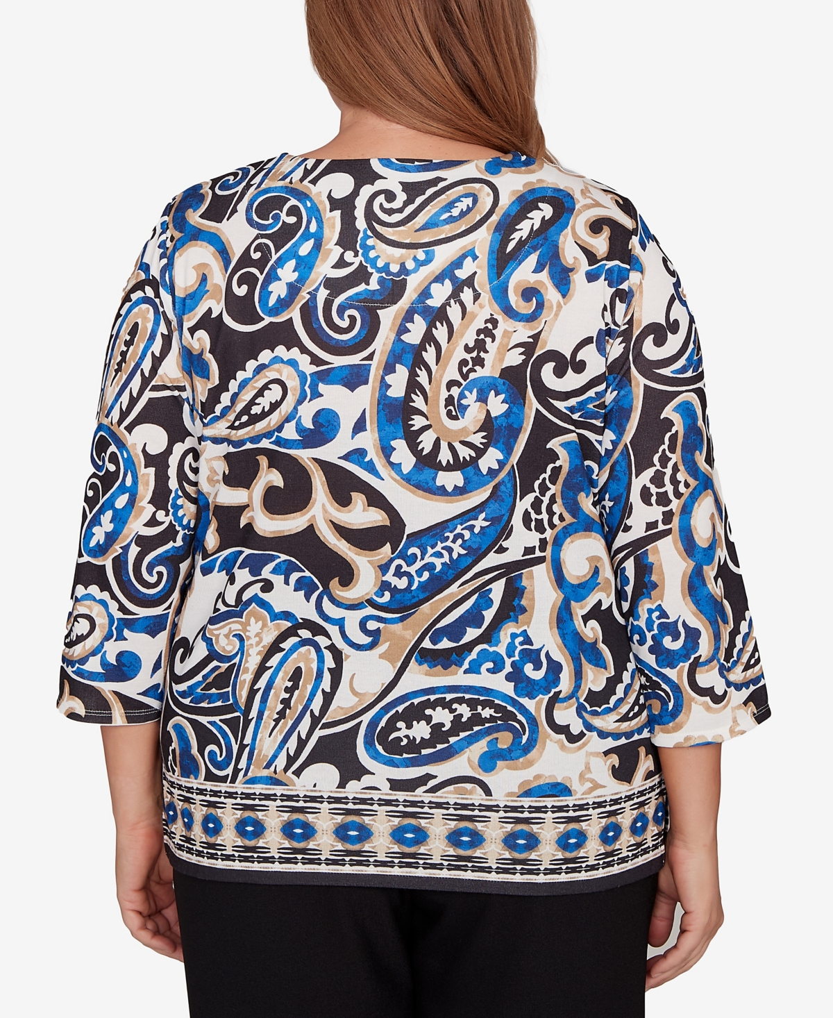 Alfred Dunner Plus Size Barcelona Paisley Knit Top With Necklace In Animal Print
