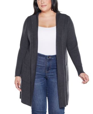 Plus Size  Hooded Novelty-Stitch Coatigan Sweater