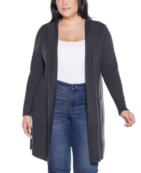 Женский свитер Belldini Plus Size Hooded Novelty-Stitch Coatigan, цвет: Меланжевый угольный