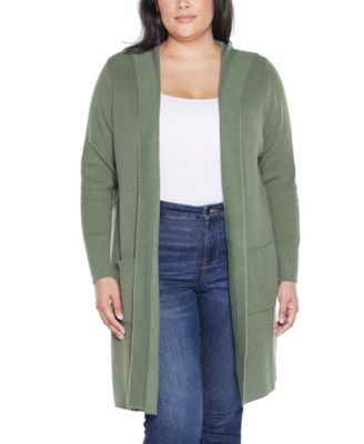 Plus Size  Hooded Novelty-Stitch Coatigan Sweater