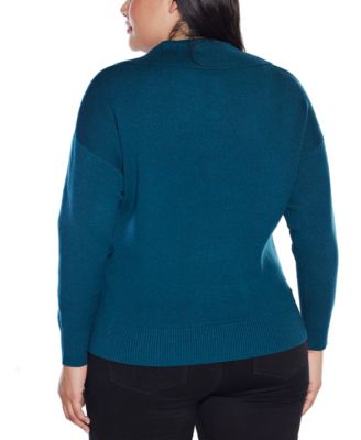 Plus Size  Rhinestone-Trimmed Split-Neck Sweater