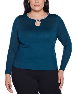 Plus Size Women’s Embellished Keyhole Crew Neck Sweater