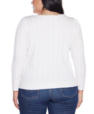 Plus Size Scalloped-Trim Boat Neck Sweater
