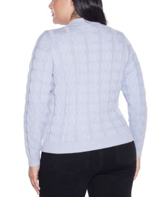 Plus Size Black Label  Zip Cable Sweater
