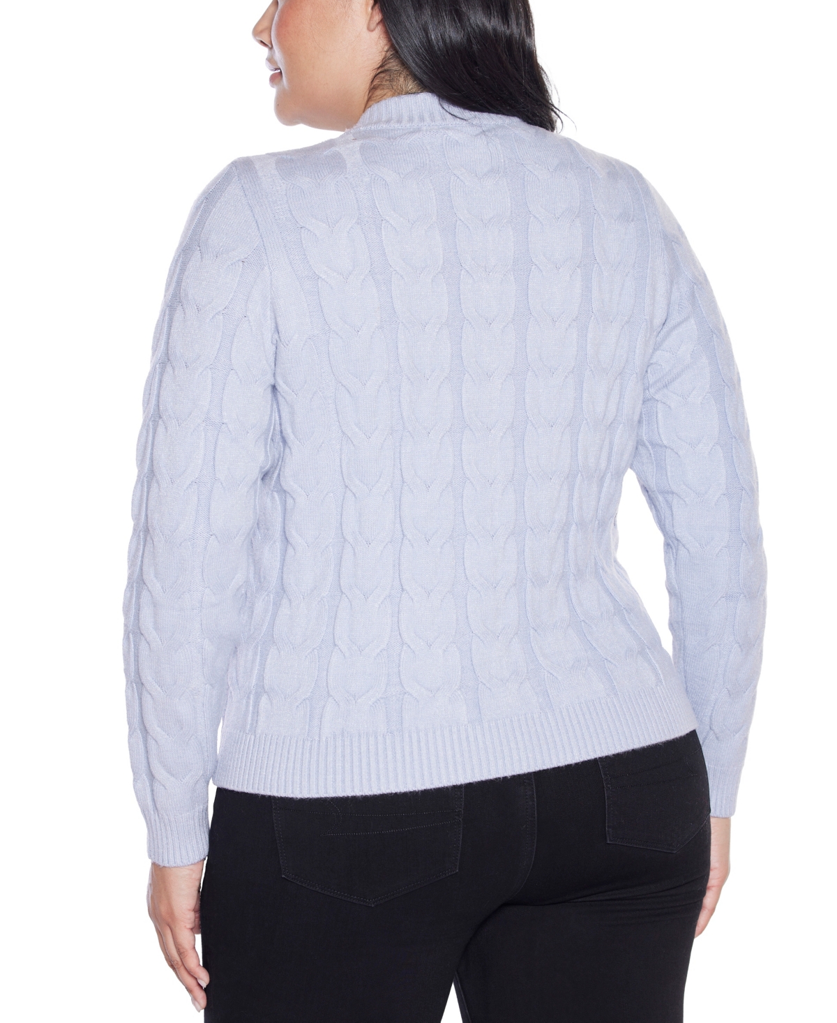 Belldini Plus Size Black Label Zip Cable Sweater In Blue