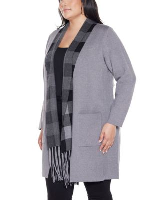 Plus Size Black Label  Scarf-Effect Open-Front Coatigan Sweater