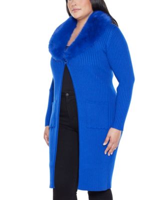 Black Label Plus Size Ribbed Collar Duster Cardigan Sweater