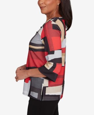 Petite Jet Setter Knit Color Block Crewneck Top 