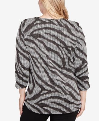 Petite Jet Setter Animal Houndstooth Crewneck Top