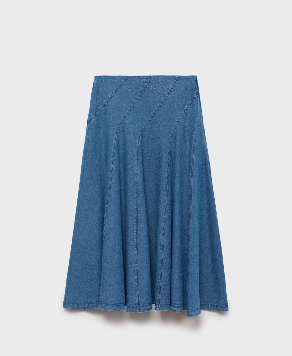 Mango Denim Midi-skirt With Stitching In Blue